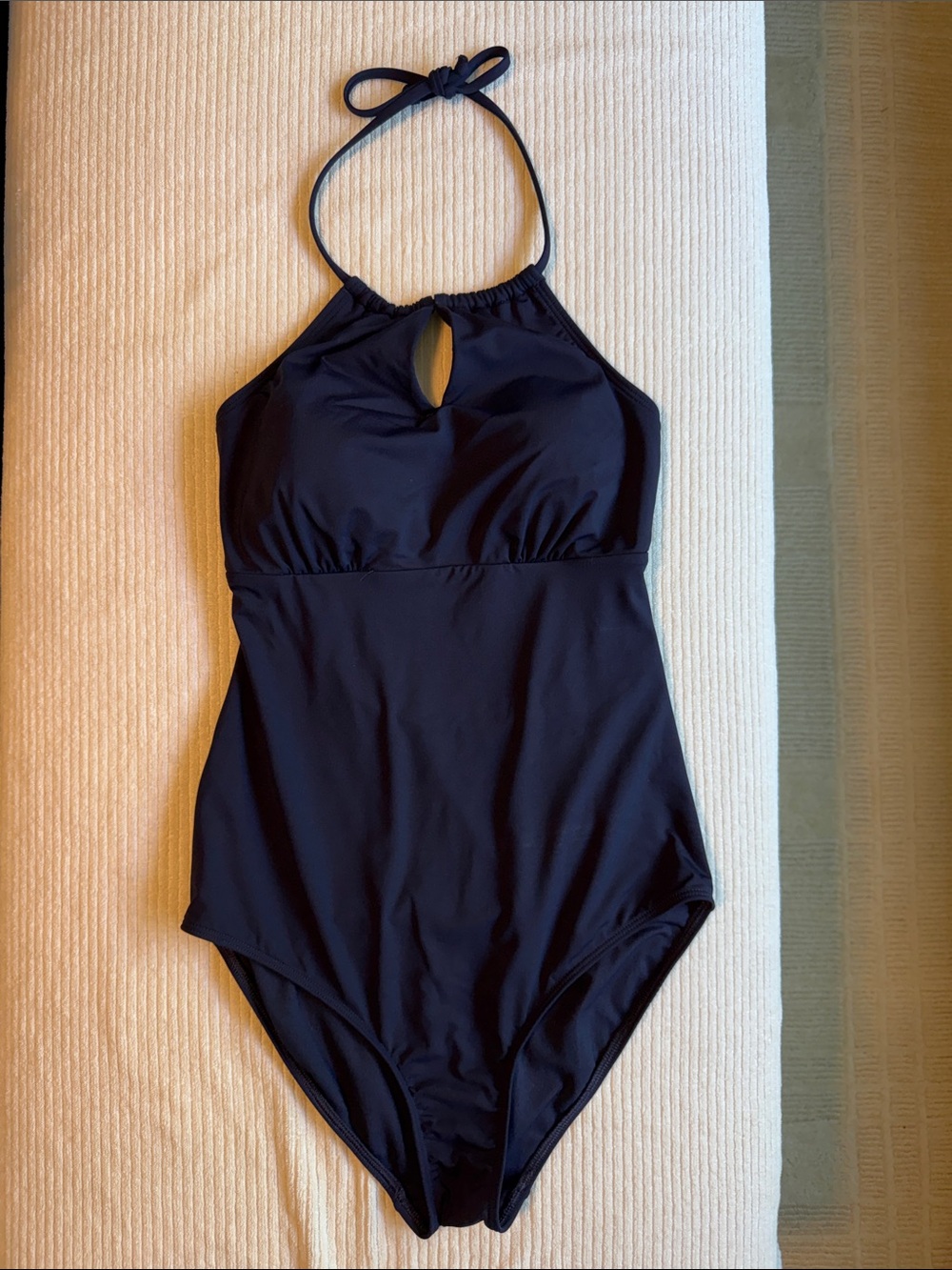 Athleta Navy Halter-Keyhole One-Piece Swimsuit with Tie Neck
